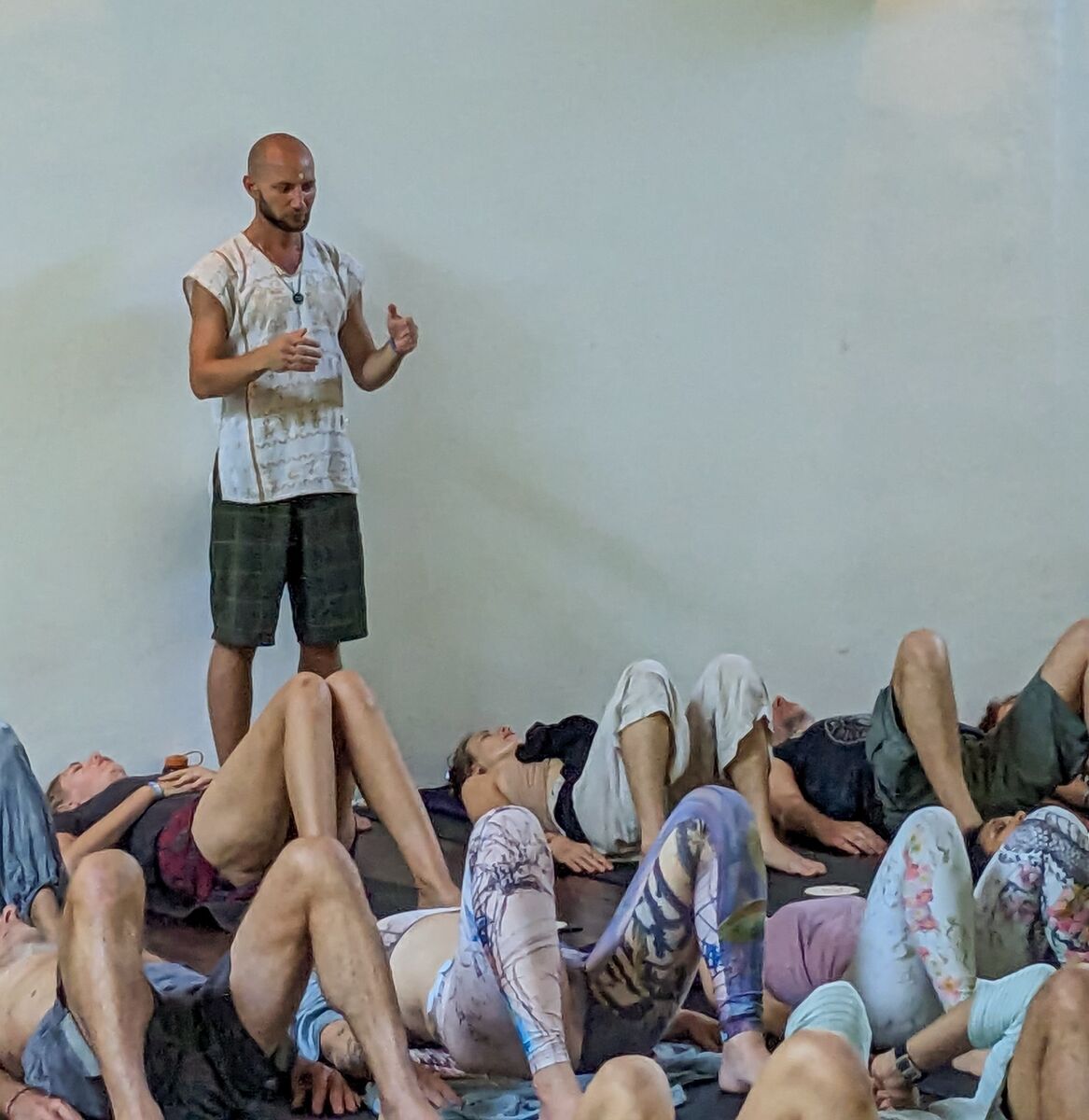 A breathwork group holding space together during a shared session